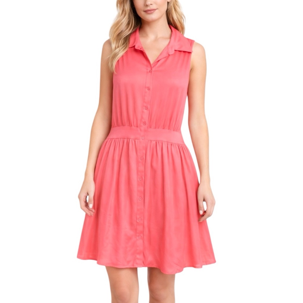 Parker Pink Sleeveless Button Down Silk Shirt Dress